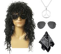 DKDDSSS Hippie Costume Set Hippie Accessories Heavy Metal Wig Set Hippy Fancy Dress Mens Accessories Disco Wig Costume Accessories for Men Women for 80s Theme Party Halloween Carnival Party (rock, 4)