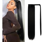 DKDDSSS Ponytail Extension, 24 Inch Long Straight Ponytail Synthetic Hairpieces Fake Pony Tails Hairpiece for Women, Long Wrap Around Ponytail Hair Extension, Black