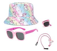 DKDDSSS Unicorn Sun Hat and Sunglasses Set for Kids, Summer Sunhat Bucket Hat Beach Cap, Lightweight Sun Hat UV400 Sunglasses, For Kids Beach, School, Shopping, Party Decoration