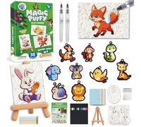 DkevEu 3D Puffy Art Kit - 32Pcs Magic Puffy Paint Kit, Mess-Free Craft Kit for Kids, Magic Foam Texture Painting Kit for Kids, Gift for Girls & Boys Ages 4 5 6 7 8 9 10 (Animal)
