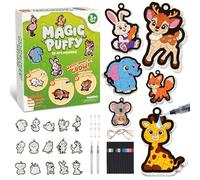 DkevEu 3D Puffy Art Kit - Magic Foam Texture Painting Kit, Puff Paint by Number Craft Kits for Kids, DIY Color & Inflate Activity, Gift for Boys & Girls Ages 4, 5, 6, 7, 8, 9, 10 (Animal Theme)