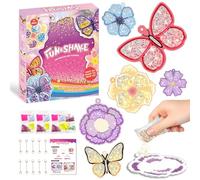 DkevEu Art and Craft Activity - FUN&SHAKE, DIY Mess-Free Craft Kit with Keychains, 20 Glitter Packs, Craft Kits for Kids, Party Favours & Birthday Gifts for Girls Ages 4, 5, 6, 7, 8, 9 (Flower Theme)
