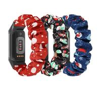 DKGKOO 3 Pack Scrunchie Elastic Strap Compatible with Fitbit Charge 5/ Fitbit Charge 6 Strap, Soft Fabric Cloth Cute Sport Replacement Band for Women (Polka Dot + Snowman + Christmas, L)