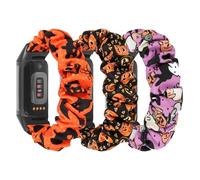 DKGKOO 3 Pack Scrunchie Elastic Strap Compatible with Fitbit Charge 5/ Fitbit Charge 6 Strap, Soft Fabric Cloth Cute Sport Replacement Band for Women (Halloween Series, L)