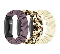 DKGKOO 3 Pack Scrunchie Elastic Strap Compatible with Fitbit Inspire 3/Inspire 2/Inspire/Inspire HR/Ace 2/Ace 3 Strap (D(Purple + Starlight + Yellow Leopard), Large Size)