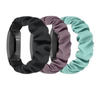 DKGKOO 3 Pack Scrunchie Elastic Strap Compatible with Fitbit Inspire 3/Inspire 2/Inspire/Inspire HR/Ace 2/Ace 3 Strap (C(Black+Pine Green+Smoke Purple), Small Size)