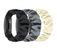DKGKOO 3 Pack Scrunchie Elastic Strap Compatible with Fitbit Inspire 3/Inspire HR/Ace 2/Ace 3 Strap (A(Black + Gray + Starlight), Small Size)