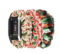 DKGKOO 3 Pack Scrunchie Elastic Strap Compatible with Luxe Strap, Soft Fabric Cloth Cute Sport Replacement Band for Women (F(Reindeer + Santa + Plaid), Large Size)