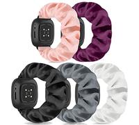 DKGKOO Scrunchie Watch Strap for Women Compatible with Versa 4 / Versa 3 /Sense/Sense 2 Elastic Scrunchy Replacement Band Soft Stretchy Band (5 Pack A, L-Size)