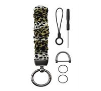 DKGKOO Stretchy Scrunchie Keychain Wristlet, Key Chain with D Ring Lanyard Strap for Women Men Car Keys ID Badges Wallet (Leopard print)