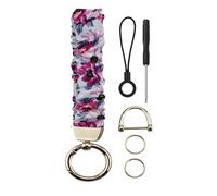 DKGKOO Stretchy Scrunchie Keychain Wristlet, Key Chain with D Ring Lanyard Strap for Women Men Car Keys ID Badges Wallet (Pink floral)