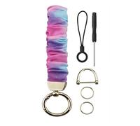 DKGKOO Stretchy Scrunchie Keychain Wristlet, Key Chain with D Ring Lanyard Strap for Women Men Car Keys ID Badges Wallet (Pink sky)