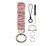 DKGKOO Stretchy Scrunchie Keychain Wristlet, Key Chain with D Ring Lanyard Strap for Women Men Car Keys ID Badges Wallet (Pink)