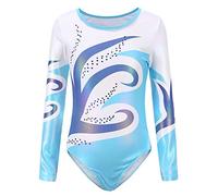 Dkhsy Girls Gymnastics Leotards Sparkle Pattern Ballet Dancewear Athletic Unitards Bodysuit 5-12Y (Blue(Shining/Long Sleeve), 9-10 Years)