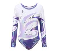 Dkhsy Girls Gymnastics Leotards Sparkle Pattern Ballet Dancewear Athletic Unitards Bodysuit 5-12Y (Purple(Shining/Long Sleeve), 7-8 Years)