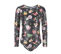 Dkhsy Girls Long Sleeve Gymnastic Leotards Christmas Bodysuit Ballet Sparkle Dancewear Performance Costume 5-12 Years (Black, 7-8Y/Tag8)