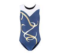 Dkhsy Girls Long Sleeve Gymnastics Leotards Sparkle Pattern Ballet Dancewear Athletic Bodysuit 5-12Y (Blue(sleeveless), 13-14Y/Tag14)