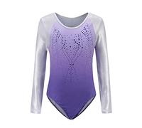 Dkhsy Girls Long Sleeve Sparkle Leotards Gradient Color Dance Costume Ballet Gymnastics Clothes 5-12Y (Purple-1#, 7-8Y/Tag8)