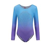 Dkhsy Girls Long Sleeve Sparkle Leotards Gradient Color Dance Costume Ballet Gymnastics Clothes 5-12Y (Blue-Purple, 9-10Y/Tag10)