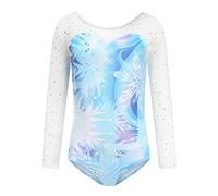 Dkhsy Girls Long Sleeve Sparkle Leotards Gradient Color Dance Costume Ballet Gymnastics Clothes(Blue, 5-6 Years)