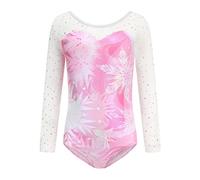 Dkhsy Girls Long Sleeve Sparkle Leotards Gradient Color Dance Costume Ballet Gymnastics Clothes(Pink, 7-8 Years)