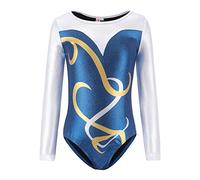Dkhsy Gymnastics Leotards for Girls, Sleeveless/Long Sleeve Leortards for Girls Gymnastics Athletic Leotard for Little Girl Sparkle Pattern Unitards Bodysuit(Blue(long sleeve), 5-6 Years)