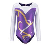 Dkhsy Gymnastics Leotards for Girls, Sleeveless/Long Sleeve Leortards for Girls Gymnastics Athletic Leotard for Little Girl Sparkle Pattern Unitards Bodysuit(Purple(long sleeve), 9-10 Years)
