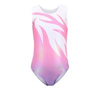 Dkhsy Gymnastics Leotards for Girls Sleeveless/Single Shoulder Strap Colorful Shiny Athletic Ballet Dance Leotard for Kids 4-14 Years (Pink+White, 7-8 Years)