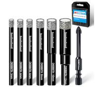 DKIBBITH 7 Pack Dry Diamond Drill Bits & Tile Drill Bits Set for Ceramic, Porcelain, Marble, Granite, Stone, Glass - Round Shank 5mm, 6mm(x2), 8mm, 10mm, 12mm+1 Pack Masonry Drill Bit 6mm.