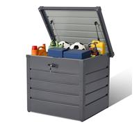 DKIEI 200L Lockable Garden Cushion Storage Box Waterproof, Outdoor Metal Deck Box with Built-in Lock, Small Outside Storage Box for Cushions, Tools, Anthracite Grey, 72x62x63 cm