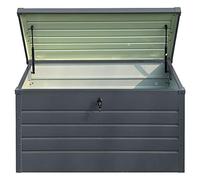 DKIEI 360L Garden Metal Storage Box Waterproof Outdoor Storage Container Furniture Deck Box Storage Bench with Lockable Lid for Patio Cushions Tools and Pool Toys Black, 120x61x63CM