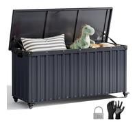 DKIEI 550L Metal Garden Storage Box with Combination Lock and Lockable Wheels | Extra Large Outdoor Storage Boxes Waterproof, Outside Storage Box for Cushion, Tools, 129 x 68 x 63 cm, Anthracite Grey