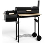 DKIEI Charcoal BBQ, Portable Barrel Barbecue Grill with Offest, 2 in 1 BBQ Grill and Smoker, Includes Temperature Gauge, Air Vents, Large Barbeque Grill wite Wheels for Outdoor Garden Party Cooking