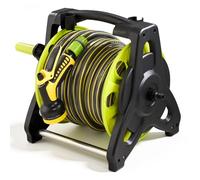 DKIEI Garden Hose Reel With 35M Hosepipe & Adjustable Spray Nozzle Gun, Portable Hose Pipe Reel Retractable And Rewind For Patio & Car Cleaning, Hose Holder Garden Accessories For Lawn Watering, Green