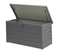 DKIEI Metal Garden Storage Box, 360L Waterproof Outdoor Storage Container Furniture Deck Box Outdoor Storage Bench with Lockable Lid for Patio Cushions Tools and Pool Toys, Grey