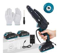 DKIEI Mini Cordless Chainsaw, 6 Inch Electric Chainsaw with 2 Rechargeable Battery & 2 Chains, Handheld Chain Saw Power Tools with Safety Button for Branch Wood Cutting & Garden Tree Trimming