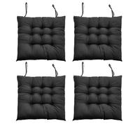 DKIEI Seat Pads for Dining Chairs Set of 4, 40 x 40cm Comfortable Dining Chair Cushions, Kitchen Chair Cushions with Ties for Garden Living Room Garden Office Patio, Black