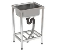 DKIEI Stainless Steel Restaurant Kitchen Sink, Commercial Restaurant Sink with Drain & Storage Shelf, Catering Sink with Tap Hole, Free Standing Outdoor Sink for Kitchen 50x40x80cm(No Tap)