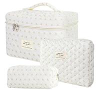 Dkieuyu 2 Pcs Cute Makeup Bag,Cotton Quilted Makeup Bag Set,Floral Makeup Bag,Travel Makeup Bag,Large Toiletry Cosmetic Bag Makeup Bag Organizer for Women Girls, P2-3PCS, Floral Makeup Bag