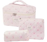 Dkieuyu 2 Pcs Cute Makeup Bag,Cotton Quilted Makeup Bag Set,Floral Makeup Bag,Travel Makeup Bag,Large Toiletry Cosmetic Bag Makeup Bag Organizer for Women Girls, I-3PCS, Floral Makeup Bag