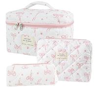 Dkieuyu 2 Pcs Cute Makeup Bag,Cotton Quilted Makeup Bag Set,Floral Makeup Bag,Travel Makeup Bag,Large Toiletry Cosmetic Bag Makeup Bag Organizer for Women Girls, O-3PCS, Floral Makeup Bag