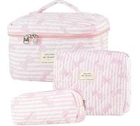 Dkieuyu 2 Pcs Cute Makeup Bag,Cotton Quilted Makeup Bag Set,Floral Makeup Bag,Travel Makeup Bag,Large Toiletry Cosmetic Bag Makeup Bag Organizer for Women Girls, N-3PCS, Floral Makeup Bag