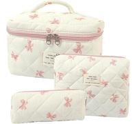 Dkieuyu 2 Pcs Cute Makeup Bag,Cotton Quilted Makeup Bag Set,Floral Makeup Bag,Travel Makeup Bag,Large Toiletry Cosmetic Bag Makeup Bag Organizer for Women Girls, L-3PCS, Floral Makeup Bag
