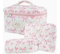 Dkieuyu 2 Pcs Cute Makeup Bag,Cotton Quilted Makeup Bag Set,Floral Makeup Bag,Travel Makeup Bag,Large Toiletry Cosmetic Bag Makeup Bag Organizer for Women Girls, M-3PCS, Floral Makeup Bag