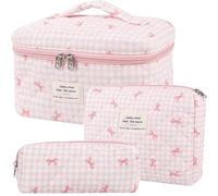 Dkieuyu 2 Pcs Cute Makeup Bag,Cotton Quilted Makeup Bag Set,Floral Makeup Bag,Travel Makeup Bag,Large Toiletry Cosmetic Bag Makeup Bag Organizer for Women Girls, K-3PCS, Floral Makeup Bag