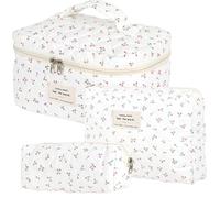 Dkieuyu 2 Pcs Cute Makeup Bag,Cotton Quilted Makeup Bag Set,Floral Makeup Bag,Travel Makeup Bag,Large Toiletry Cosmetic Bag Makeup Bag Organizer for Women Girls, P1-3PCS, Floral Makeup Bag