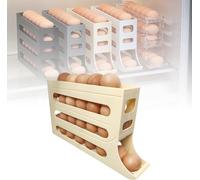 DKIIL NOIYB 4 Tier Egg Storage Fridge, Automatic Rolling Fridge Egg Organiser, Space Saving Egg Holder, Fridge for Storage, 30 Eggs, Egg Dispenser (Yellow)