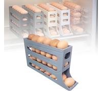 DKIIL NOIYB 4 Tier Egg Storage Fridge, Automatic Rolling Fridge Egg Organiser, Space Saving Egg Holder, Fridge for Storage, 30 Eggs, Egg Dispenser (Light Grey)
