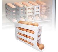 DKIIL NOIYB 4 Tier Egg Storage Fridge, Automatic Rolling Fridge Egg Organiser, Space Saving Egg Holder, Fridge for Storage, 30 Eggs, Egg Dispenser (White)