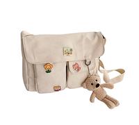 DKIIL NOIYB Kawaii Canvas Crossbody Bag With Pins and Bear Pendant for Girls Casual Shoulder Messenger Bag For School Multi Pocket Handbag, 01-a Beige, 30